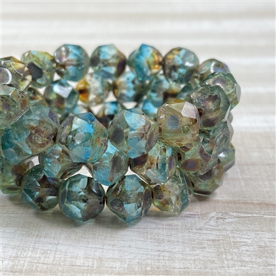 kelliesbeadboutique.com | 8mm Baroque Beads Aqua Blue and Crystal Mix