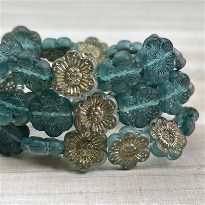 14mm Wild Rose Dark Aqua Antique Bronze