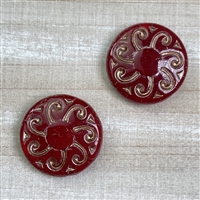 kelliesbeadboutique.com | 23mm Sun Coin - Red Opaline with Platinum Wash - 1 bead