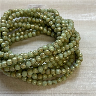 kelliesbeadboutique.com | 4mm Round Sage with Picasso Czech Glass Druk Beads