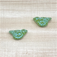 kelliesbeadboutique.com | 11 x 22mm Birds - Green Apple Turquoise Wash - 2 beads