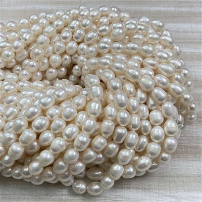 kelliesbeadboutique.com | 8x10mm White Rice Freshwater Pearls