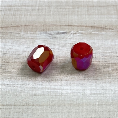kelliesbeadboutique.com | 10mm Faceted Opaque Red AB Barrel Chinese Crystal Beads - 2 beads