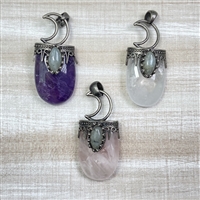 kelliesbeadboutique.com | Celestial Moon Stone Pendants with Labradorite Center