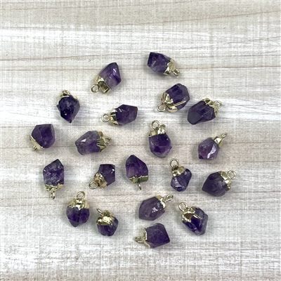 kelliesbeadboutique.com | 8x5-10x7 Rough Amethyst Gold Electroplate