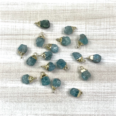 kelliesbeadboutique.com | 8x5-10x7 Rough Aquamarine Gold Electroplate