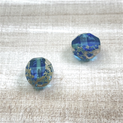 kelliesbeadboutique.com | Trans. Aqua with Silver Travertine Pyramid Cut 12mm Beads - 2 beads