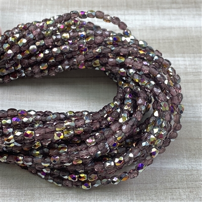 kelliesbeadboutique.com | 3mm Crystal Pink Iris Firepolish Bead Strands