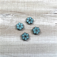 kelliesbeadboutique.com | 10mm Table Cut Daisy Flower Beads - Blue Turquoise Gold Luster - 4 pieces