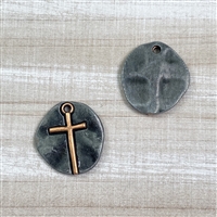 kelliesbeadboutique.com | Coin Cross Charm - Gunmetal with Antique Copper