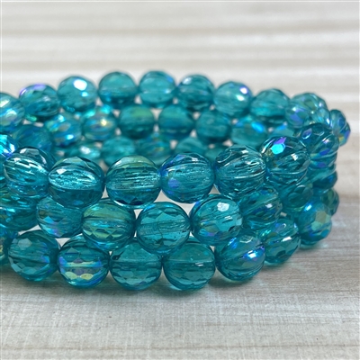 kelliesbeadboutique.com | 8mm Faceted Melon Teal with AB Finish