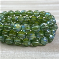 kelliesbeadboutique.com | 8mm Faceted Melon Peridot with Matte and AB Finishes