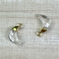 kelliesbeadboutique.com | 13x7mm Crystal Quartz Moon Shape Charm 18K Gold Plated