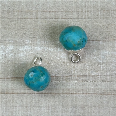 kelliesbeadboutique.com | 6-7mm Faceted Turquoise Drop Charm Rhodium Plated