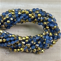 kelliesbeadboutique.com | 4mm Light Sapphire Blue Half Amber Firepolish Beads