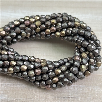 kelliesbeadboutique.com | 4mm Crystal Grey Rainbow Firepolish Beads