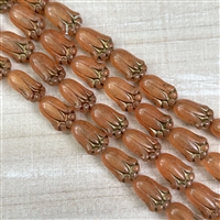 kelliesbeadboutique.com | 12x8mm Trans Peach with Gold Wash Lily Buds Czech Glass Beads