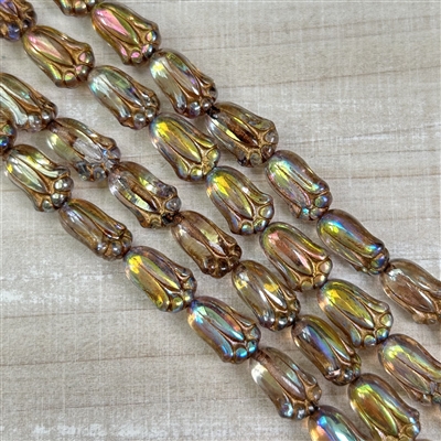 kelliesbeadboutique.com | 12x8mm Crystal Sliperit with Bronze Wash Lily Buds Czech Glass Beads