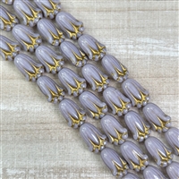 kelliesbeadboutique.com | 12x8mm Opaque Lavender with Gold Wash Lily Buds Czech Glass Beads