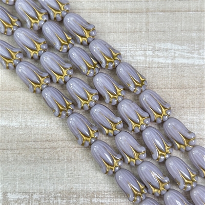 kelliesbeadboutique.com | 12x8mm Opaque Lavender with Gold Wash Lily Buds Czech Glass Beads