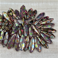 kelliesbeadboutique.com | 5x16mm Daggers Mulberry and Salmon Mix with Peacock Finish