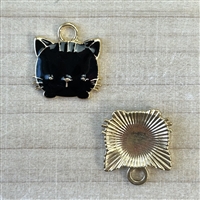 kelliesbeadboutique.com | Black Enamel Cat Head Charms