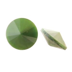 kelliesbeadboutique.com | Matubo 12mm Czech Glass Rivoli Leaf Green Pearl