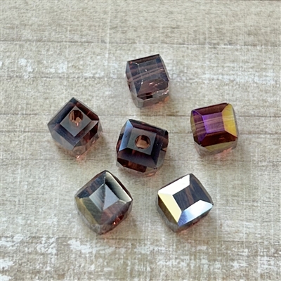 kelliesbeadboutique.com | 6mm Faceted Cube Crystals - Purple AB