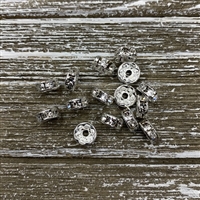 kelliesbeadboutique.com | 8mm Brass Rhinestone Spacers - Clear Silver