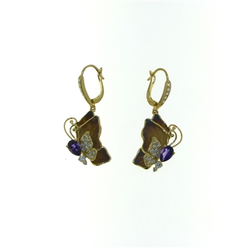 EDC0054 18k Yellow Gold Diamond Amethyst Earrings