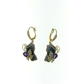 EDC0055 18k Yellow Gold Diamond Amethyst Earrings