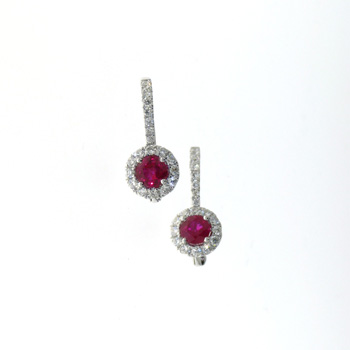 EDC01017 18k White Gold Diamond Ruby Earrings