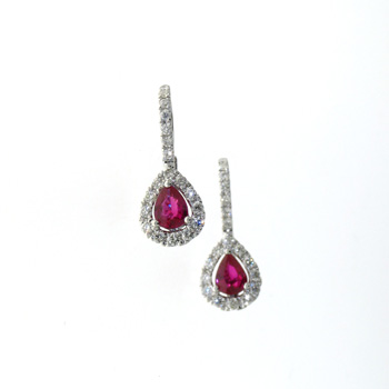 EDC01020 18k White Gold Diamond Ruby Earrings