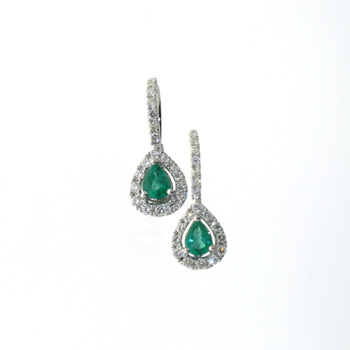 EDC01021 18k White Gold Diamond Emerald Earrings