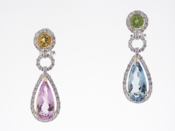 EDC2192 18k White Gold Multi-Gem Earrings