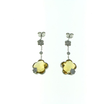 EDP0018 18k White Gold Diamond Citrine Earrings