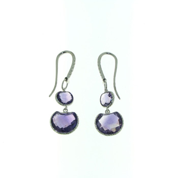 EDP0019 18k White Gold Diamond Amethyst Earrings
