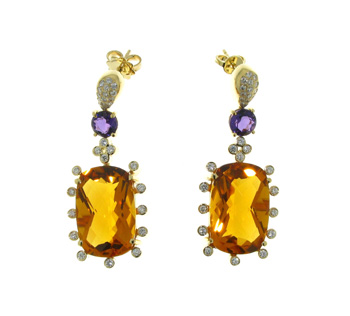 EDP2172 18k Yellow Gold Diamond Amethyst Citrine Earrings