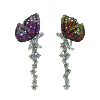 EDP2635 18k White Gold Diamond Ruby Sapphire Earrings