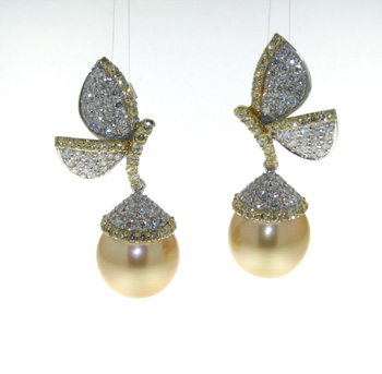 EDP3369 18k White & Yellow Gold Diamond Pearl Earrings