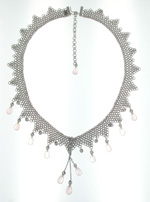NEC1094 18k White Gold Diamond Pink Quartz Necklace