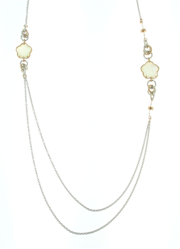 NLS1151 Two 5 leaf Mother of Pearl necklace and White/Rose Doublet Glass
