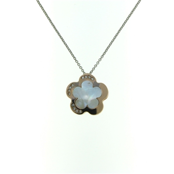 NLS1154 Mother of Pearl 5 leaf Clover Necklace