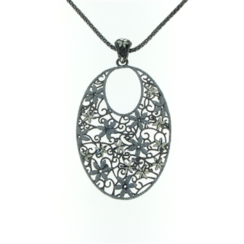Sterling Silver Oval/Black Filigree Bright Cut