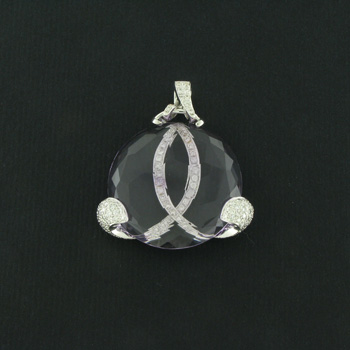 P000004 18k White Gold Diamond Amethyst Pendant