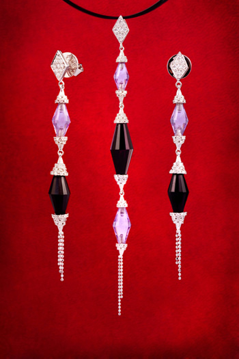 PLD2446 18k White Gold Onyx Amethyst & Diamond Pendant