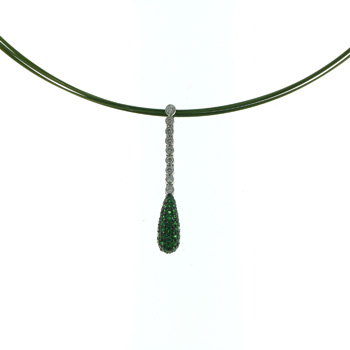 PLD2482 18k White Gold Diamond Tsavorite Pendant