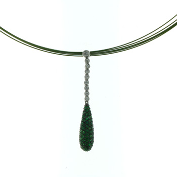 PLD2598 18k White Gold Diamond Tsavorite Pendant