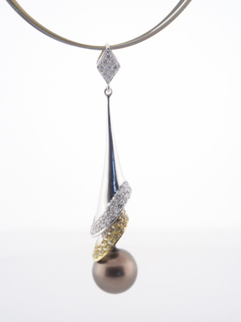 PLD3352 18k White Gold Diamond Sapphire Pearl Pendant
