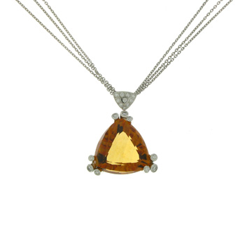 PLD3357 18k White Gold Diamond Citrine Pendant